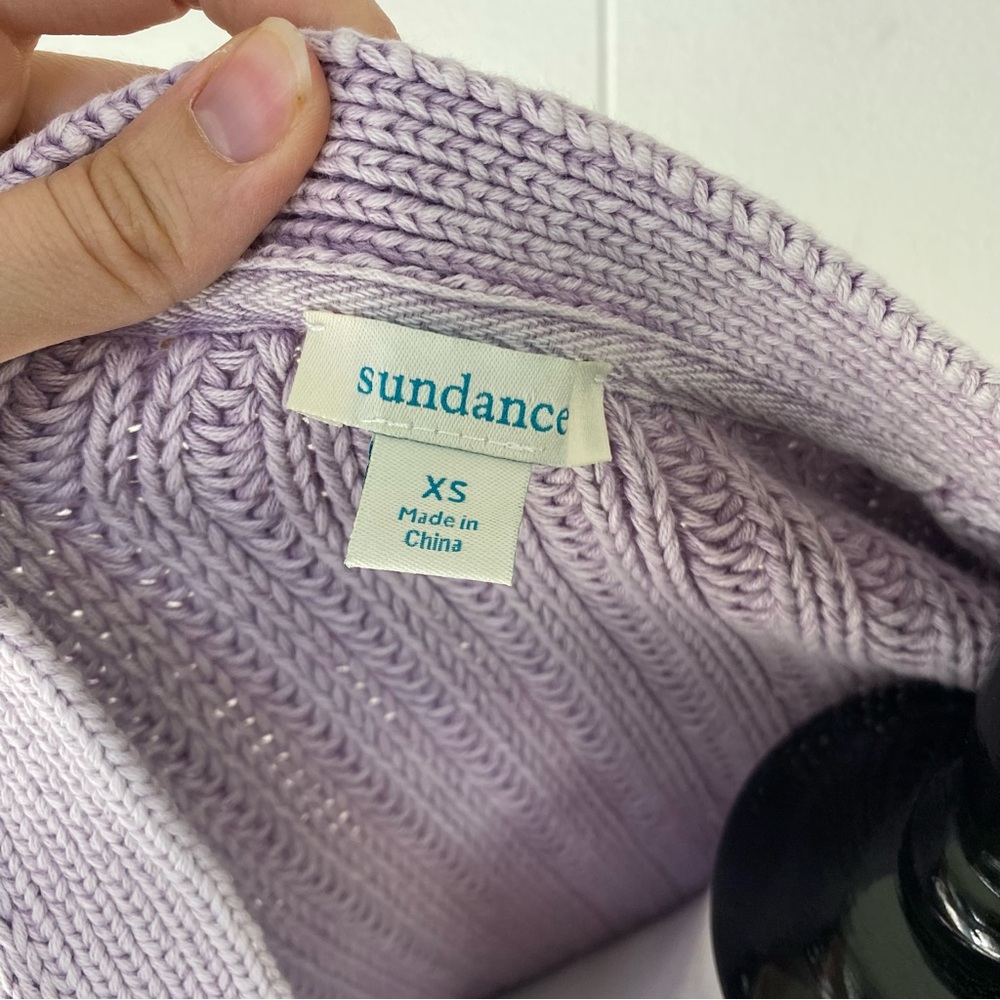 SUNDANCE Lilac Purple Aveline Casual Cotton Crochet Boho Cardigan Lilac Sz XS - Picture 8 of 9